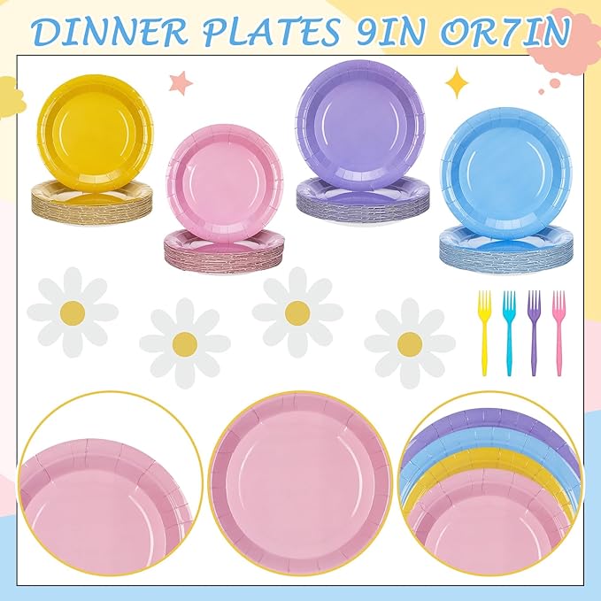 Zhehao Blue Dog Birthday Decoration Set Cartoon Animal Birthday Party Decoration Tableware Plates Daisy Napkins and Forks Blue Pink Cute Cartoon Theme Decorations, Party Decorations Supplies