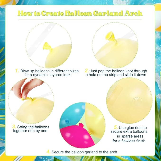 Summer Tropical Balloon Arch Kit 141Pcs Orange Hot Pink Yellow Blue Green Gold Balloons with Foil Star Balloons for Hawaiian Luau Aloha Theme Baby Shower Birthday Party Decorations
