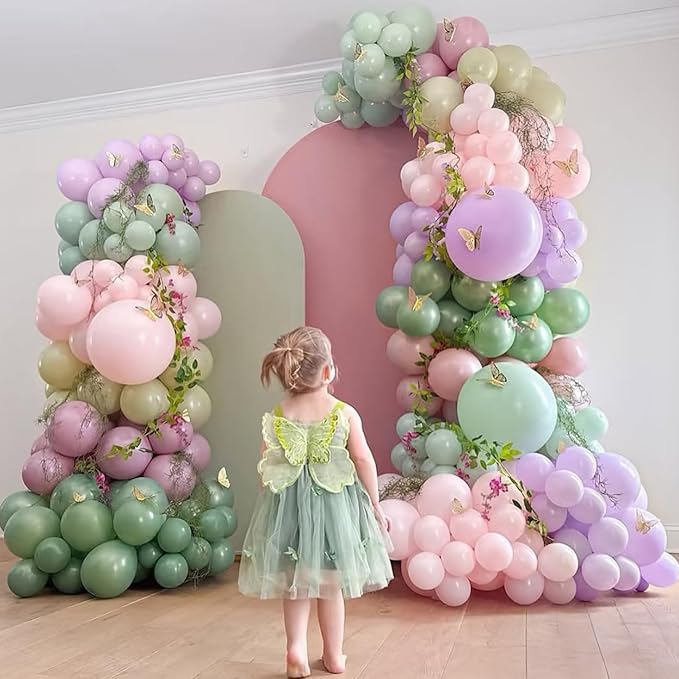 Dusty Green Purple Pink Balloon, 60 Packs 12 Inch Lavender Pastel Pink Balloon Metallic Gold Confetti Balloons for Baby Shower Wedding Tea Wildflower Birthday Party Decorations