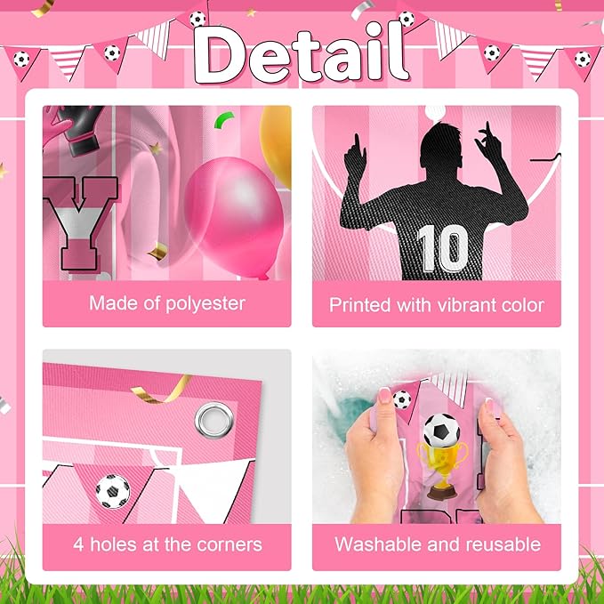 Avezano Scoccer Star Birthday Party Decorations Scoccer Sports Theme Happy Birthday Banner Backdrop Kids Teens Football 10th Birthday Party Celebrations Supplies (Pink, 6x3.6 ft)