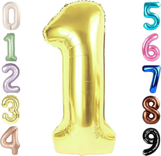 Number Balloons 1, 40 Inch One Balloons for 1st Birthday Girl Boy 1 11 21 Party Decorations Baby Shower Photo Shoot, Light Gold 1 Balloon