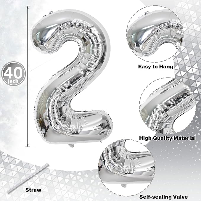 40 Inch 25th Birthday Balloons for Men, Mylar Self Inflating Silver 25 Balloon Number, Big Foil 2 & 5 Helium Balloons for Women 25 Year Old Birthday Party Decorations Women Anniversary Decor Supplies