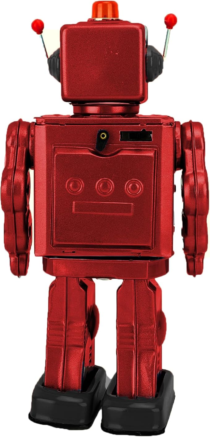 Charmgle Retro Tin Toys Walking Robot, Electric Rotating Desk Robot with Gun Fire Sound, Adult Collection Birthday Gifts Party Favor Handmade Robots Red