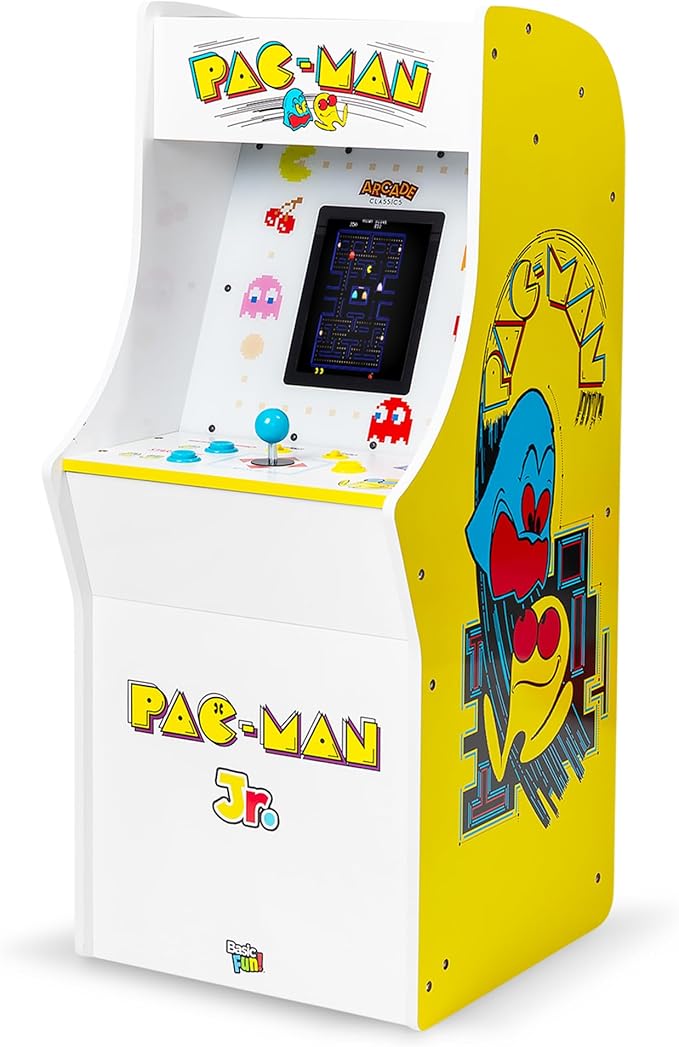 Arcade Classics Pac Man Jr Series Free Standing Machine, 3 Games, 8" Liquid Crystal Screen - Arcade Game for Basements, Garages, or Game Rooms