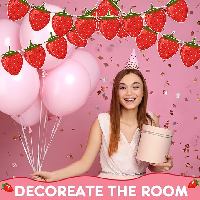 Lewtemi 4 Packs Strawberry Garland Decoration, Strawberry Party Supplies for Berry First Birthday, Baby Shower, Summer Picnic, Fruit Theme Party, Hanging Banner for Wall, Table, Photo Booth(Red)
