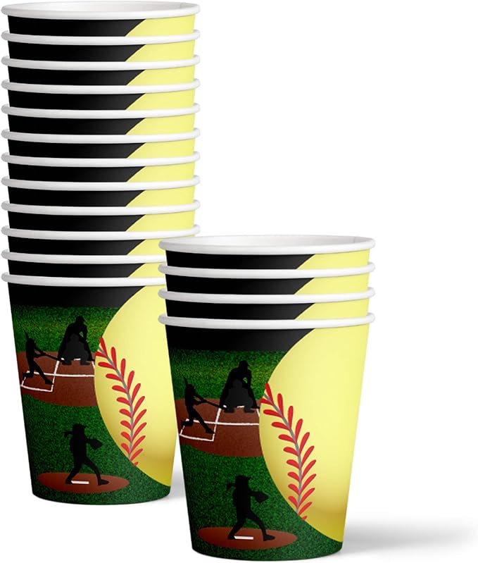 Softball Star Birthday Party Supplies - Softball Party Decorations - Softball Party Supplies - Girls Softball Birthday - Tableware Set Includes Plates Napkins Cups - Kit for 16