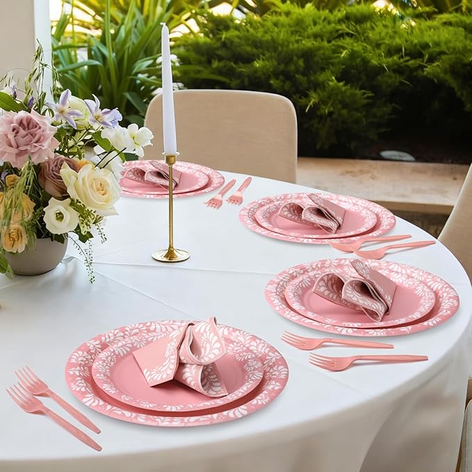 122 Pcs Light Pink Cielito Lindo Party Decoration Platos De Barro Mexicanos Fiesta Paper Plates Mexican Napkins Forks Tableware Set for Baby Shower Birthday Wedding Supplies, Serve 24