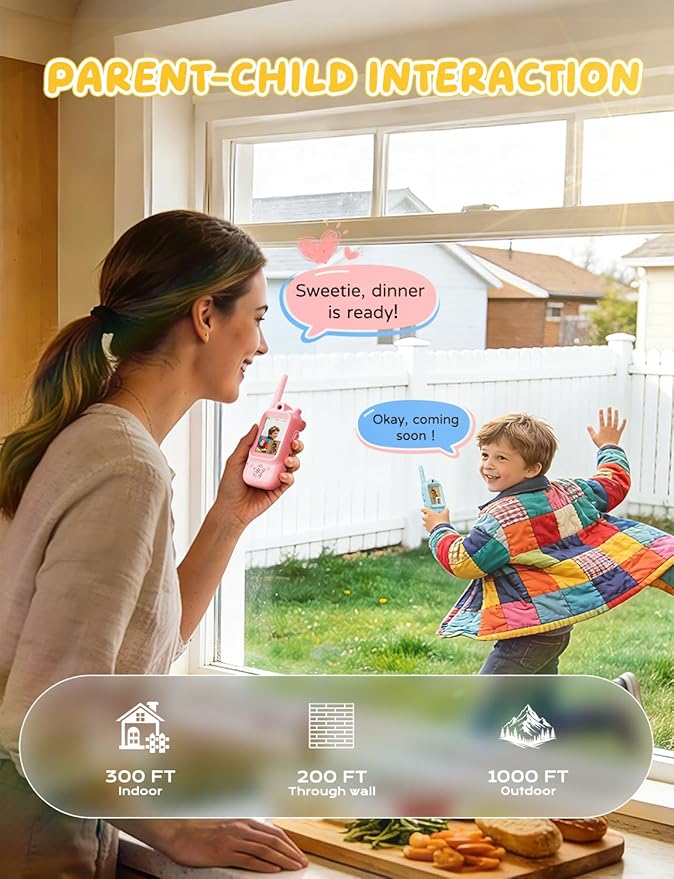Video Walkie Talkies for Kids, Handheld 2 Pack Rechargeable Video Intercom Kids Walkies Talkies, Indoor Outdoor Toys for Family Games, Outside, Camping, Hiking for Boys Girls Ages 3-12 (Blue/Pink)