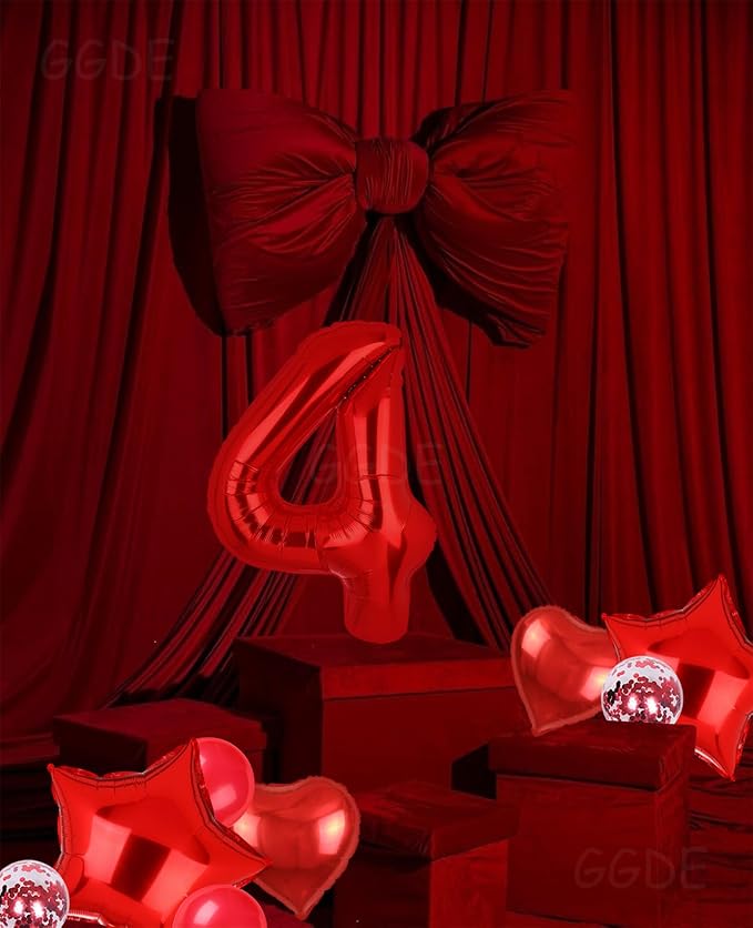 40 Inch 4 Red Number Balloons Mylar Foil Helium Digital Balloons Baby Shower 4st Birthday Party Decor Supplies