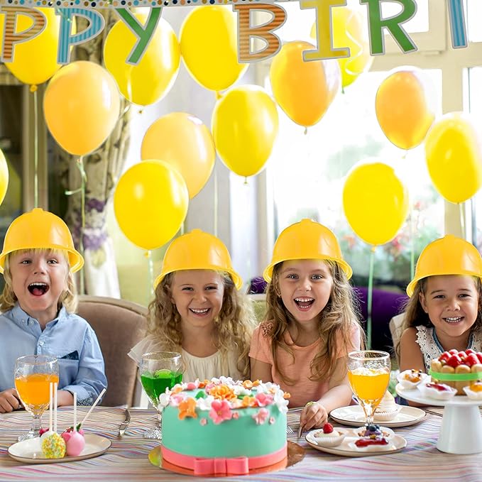 Sumind 48 Packs Construction Party Hats Kids Plastic Worker Helmet Bulk Toy for 3-8 Years Children Dress up Party Supplies(Yellow)