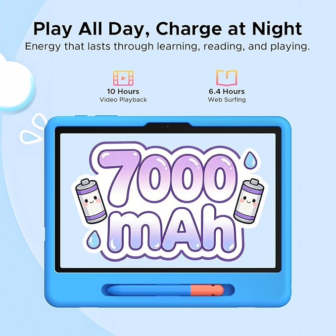 P10 Kids Tablet for Ages 3-7, Android 16 Tablet, Gemini AI, 10 Inch Tablets, 90Hz, 32GB RAM+64GB ROM, 7000mAH, 5G WiFi, Face ID, Kids Tablets with case,Includes a Child Protective case and Pen