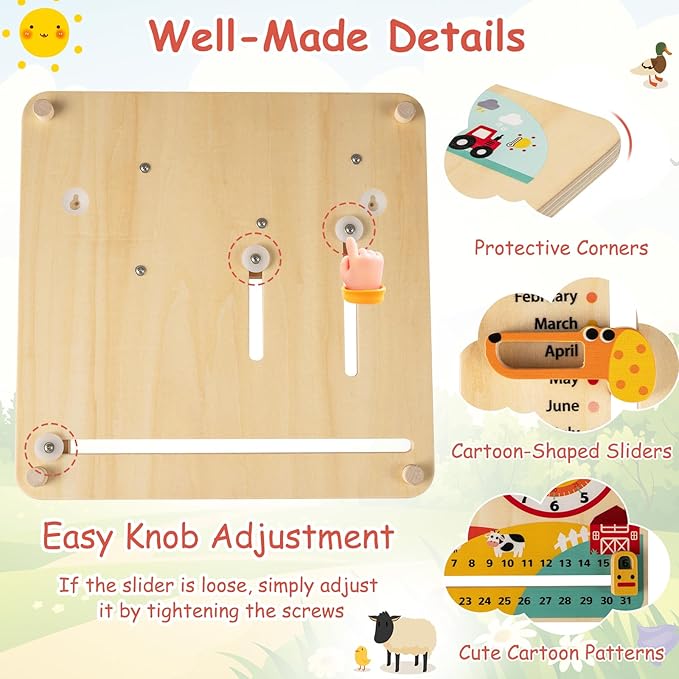 Costzon Montessori Kids Daily Learning Clock Toy, Wooden Educational Learning Clock Toy About Season, Weather, Day, Night, Month, Week & Date, Toddlers Daily Calendar for Preschool Boys Girls Aged 3+