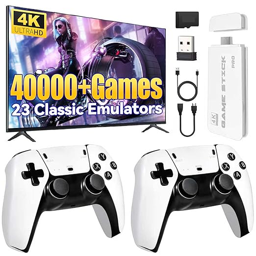 2025 Upgraded Retro Gaming Console, 4K HDMI Video Game Consoles with 40,000+ Games & 23 Emulators, Plug and Play Video Gaming Stick (128G)