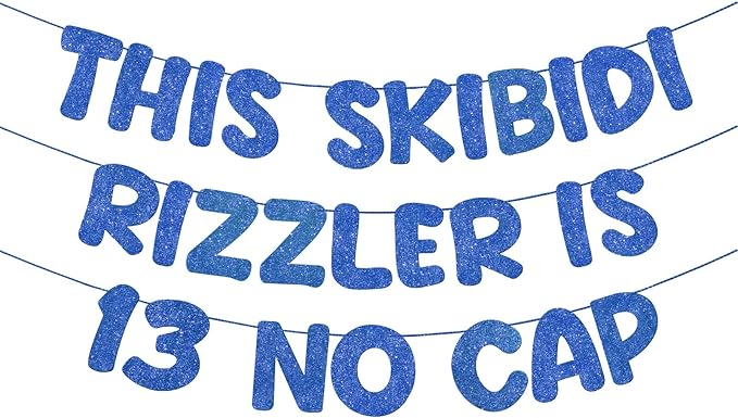 Fulmoon Pre Strung This Skibidi Rizzler Is 13 No Cap Glitter Banner 13th Birthday Party Decorations, Funny Birthday Sign, Party Supplies, Ideas, Gifts(Dark Blue)