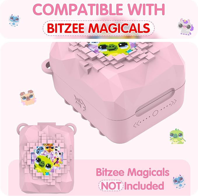 Silicone Case for Bitzee Magicals Interactive Toy, Anti-Scratch, Washable, Shockproof Silicone Protective Cover for Bitzee Magicals Interactive Toy Accessories with Lanyard - Pink