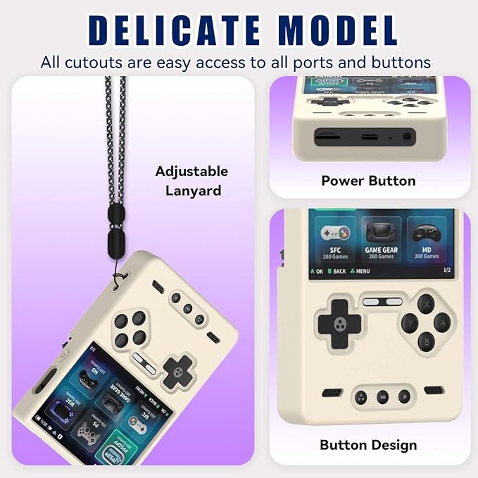 Silicone Case for Trimui Brick Retro Handheld Game Console, Soft Skin Cover for Trimui Brick Accessories, Anti-Scratch Washable TrimuiBrick with Lanyard (OffWhite)
