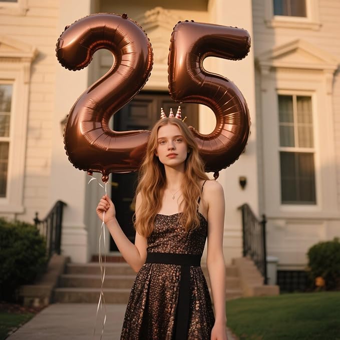 40 Inch Dark Brown Balloon Number 25,Chocolate Jumbo Mylar Foil Helium Balloon for 25th Digital Balloons for Birthday Party,Wedding Anniversary Party Decorations