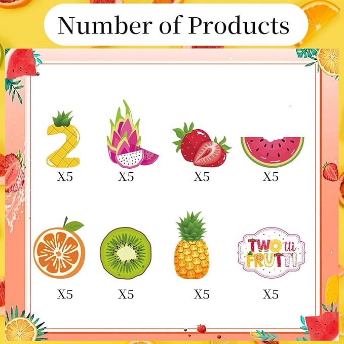 Twotti Fruity Birthday Decorations - 40PCS Tutti Frutti Cupcake Toppers 2nd Bday Decorations for Girl Fruit Themed Cupcake Picks Party Supplies Strawberry Watermelon Second Birthday Decor