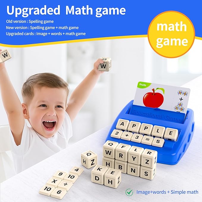 Educational Toys for Kids Ages 3-8, Matching Letter Spelling Math Game ABC Learning, Christmas Birthday Gifts Preschool& Kindergarten Kids for 3 4 5 6 7 8 Year Olds Boys and Girls Navy Blue
