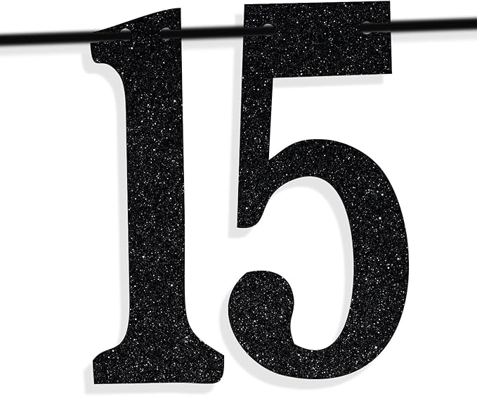 Black Glitter Look at You Turning 15 & Sh*t Banner, Happy 15th Birthday/Level 15 Unlocked/Cheers to 15 Years, Funny 15th Birthday Party Decorations Supplies