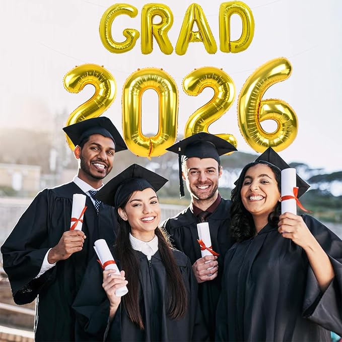TONIFUL Graduation Balloons 16 Inch Gold Grad Balloons 40 Inch Gold Large Number 2026 Foil Balloons for 2026 Graduation Party Graduate Congratulations 2026 Congrats Grad Decorations