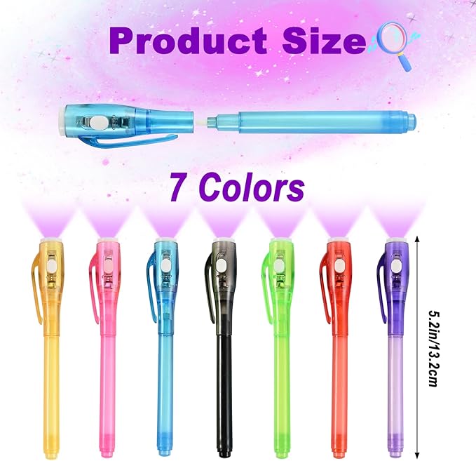 Goldge 32PCS Invisible Ink Pens with UV Light for Kids, Party Favors,Spy Pen for Secret Message, Escape Room, Perfect for Birthdays, Easter, Valentine’s Gifts for Kids, Christmas & Stocking Stuffers
