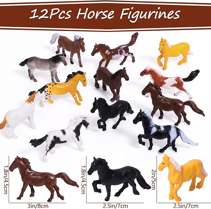 Winrayk 110Pcs Horse Birthday Party Favors Supplies, Non-Woven Gift Bags Mini Figurines Make Your Own Stickers, Gifts Toys Kids Western Cowboy Cowgirl Farm Animals Horse Birthday Party Supplies Decor