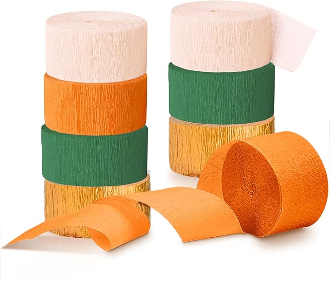 Little Cutie Baby Shower Decorations, 8 Rolls Citrus Orange Green Pink Gold Crepe Paper Streamers, 82 ft Long