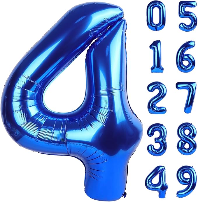 Jumbo Mylar Navy Blue 4 Number Balloon 40 Inch, Big Number 4 Balloons Birthday Decorations, 4th Four 4 14 40 44 64 Year Old Birthday Party, Large Size Digit Numbers Balloon Supplies