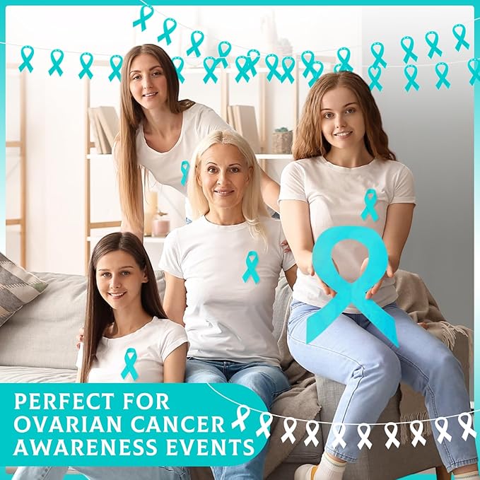 VitalCozy 10 Pcs Ribbon Awareness Banner 13.1 ft Ribbon Garland Cancer Awareness Decor Cancer Free Decorations for Society Events Groups Fundraisers Party Supplies(Teal)