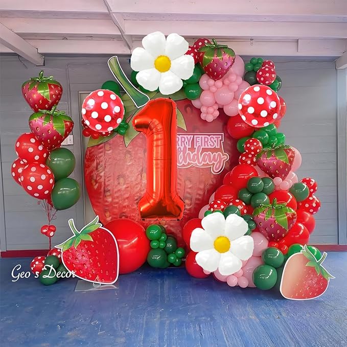 Strawberry Balloons Berry First Birthday Decor, 40 Inch Mylar Red One Balloons, Strawberry Balloon for Berry First Birthday Balloons for Girls, Strawberry 1st Birthday Decorations