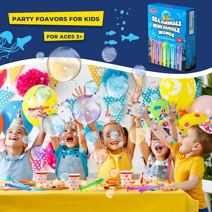 32Pcs Sea Mini Bubble Wands Assortment 8 Styles 8 Colors Bubble Party Favors for Kids, Bubbles for Kids, Themed Birthday Party Favors, Classroom Prizes Summer Outdoor Gifts for Girls Boys