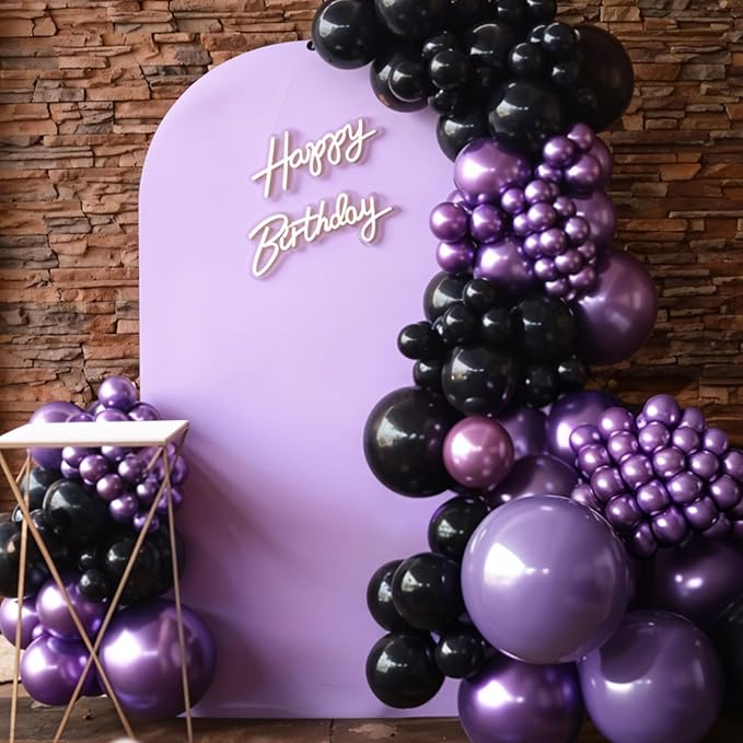 Purple and Black Balloons, 12 Inch Metallic Purple Dark Light Purple Black Confetti Balloon with Star Foil Balloons for Girls Women Birthday Wedding Graduations Party Decorations