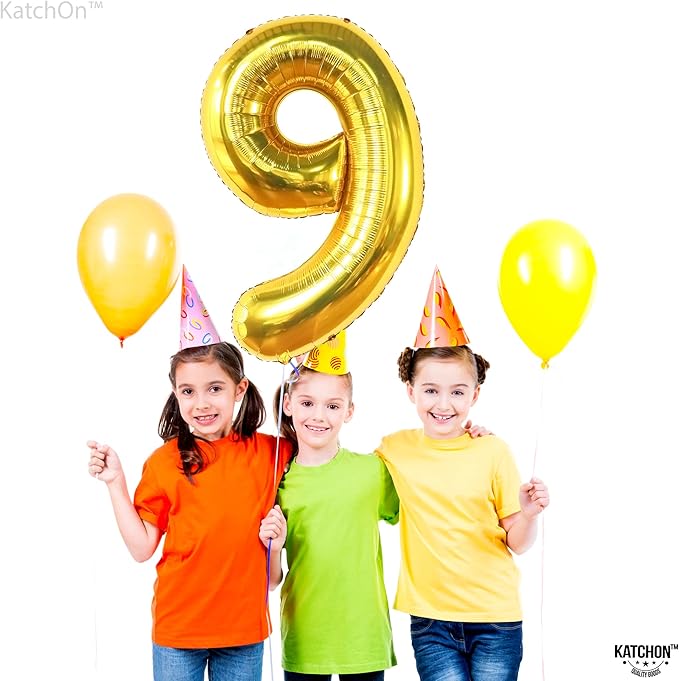 KatchOn, Giant Gold Number 9 Balloon - 40 Inch | Foil 9 Birthday Balloon for 9th Birthday Decorations | 9th Anniversary Decoration | Gold Party Decoration