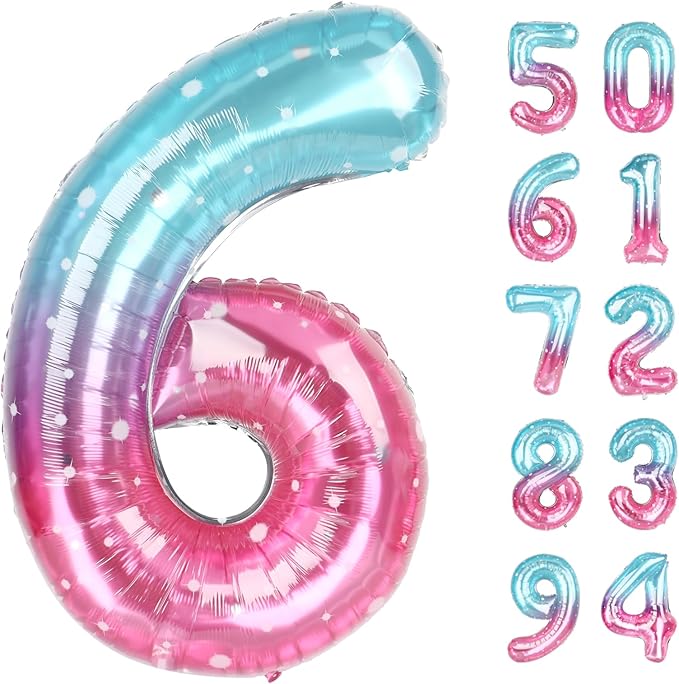 Starry Sky 6 Balloon, Number Balloons 40 Inch, 6th Balloons for Birthday Decorations, Starry Sky Party Supplies 6 Birthday Balloon, Number 6 Balloon