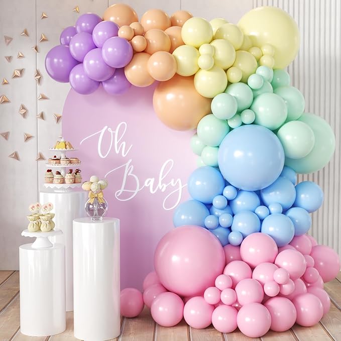 Pastel Rainbow Balloon Arch Garland Kit, 155Pcs Multicolor Macaron Balloons for Birthday Party Baby Shower Wedding Decorations