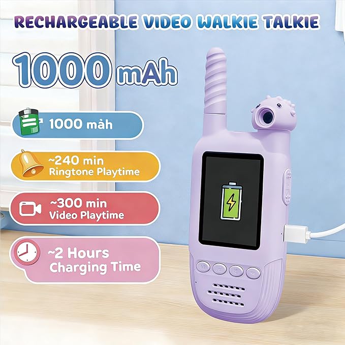 Kids Video Walkie Talkies 2 Pack, 180° Rotating Camera & Live Video Chat, Rechargeable Intercom Toys with 6 Voice Changers, Flashlight & 10 Fun Ringtones, Outdoor Toys for Boys Girls, Green & Purple