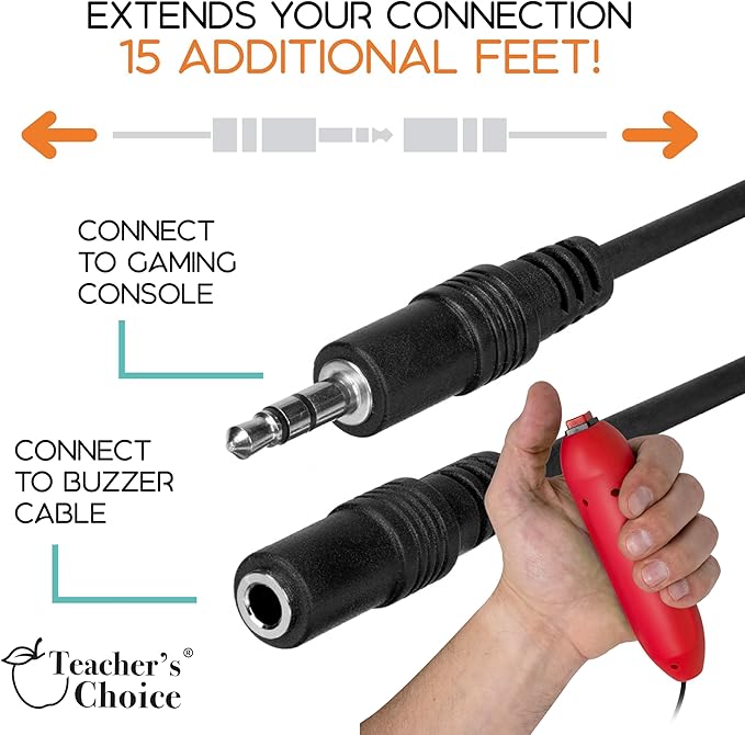Teacher's Choice 15 Ft Extension Cables for Handheld Game Buzzer System (4 Pack)