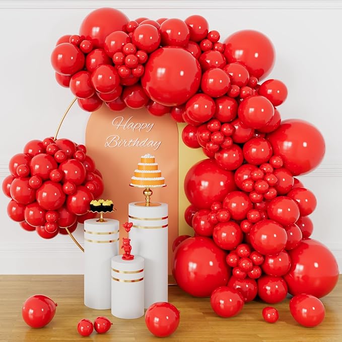 134Pcs Red Balloons Different Sizes 5 10 12 18 Inch Red Balloon Garland Arch Kit, Latex Balloons for Birthday Wedding Baby Shower Party Decorations.