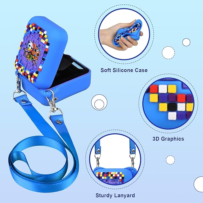 RAIALL Silicone Cover Case for Bitzee Interactive Toy Digital Pet, Kids Protective Virtual Electronic Pet Game Lanyard Silicone Holder for Boys and Girls, Portable Travel Soft Silicone Sleeve, Blue