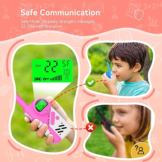 Retevis RT388 Walkie Talkies Rechargeable, 2 Way Radio Long Range, Girs Toys for 6-12 Year Old 2 pcs Bundle with EZTalk 70 Rechargeable Walkie Talkies for Kids, Safety Mode, Birthday Gifts 2 Pcs