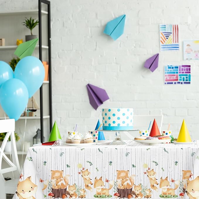 Oudain 3 Pcs Woodland Animals Plastic Tablecloth Forest Wild Creatures Baby Shower Table Covers for Woodland Themed Birthday Table Decoration Neutral Gender Reveal Decor Supplies 51 x 86.6 Inch