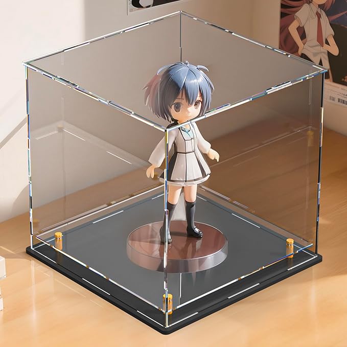 Acrylic Display Case with Floating Shelf & Thick Base – UV-Protected Collectible Showcase for Souvenirs, Figurines, and Memorabilia (9" Lx9 Wx9 H)