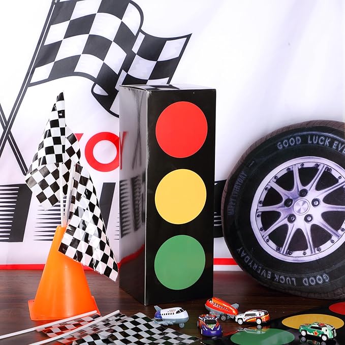 Zhanmai 2 Pcs Traffic Light Favor Boxes Decor 17'' Transportation Boxes for Stop Light Table Topper for Birthday Party Racing Car Party Centerpieces Construction Gift Photo Props Supplies