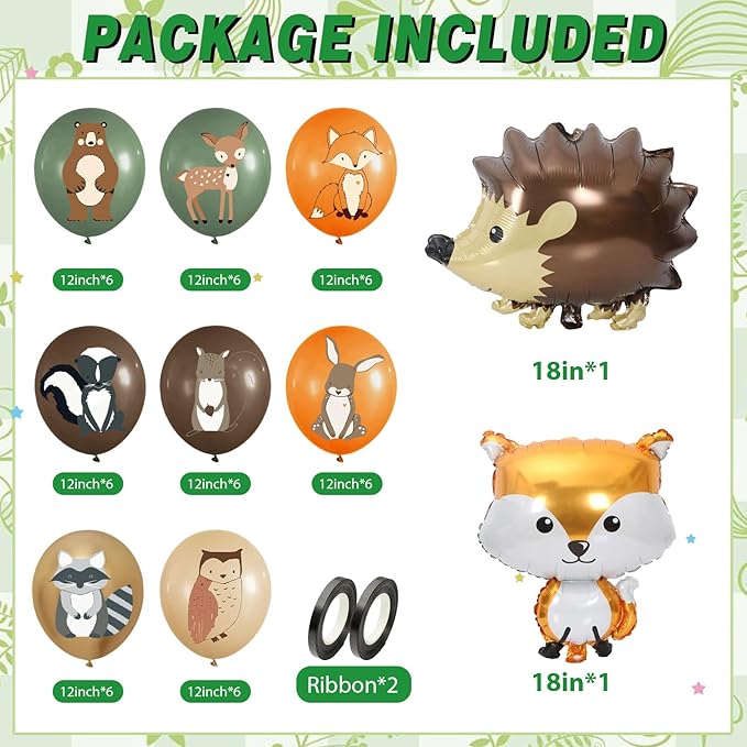 50pcs Woodland Animal Balloons: Woodland Baby Shower Decorations Neutral Forest Animal Baby Shower Party Supplies Squirrel Hedgehog for Woodland Themed Birthday Party Decorations