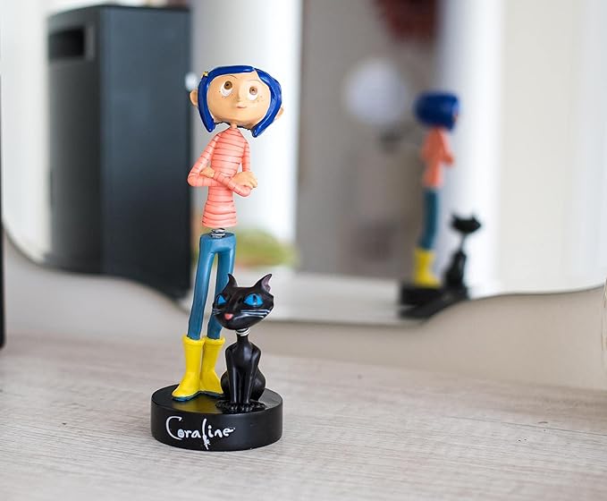 Surreal Entertainment Coraline with Cat PVC Bobble Figure Statue | Collectible Bobblehead Action Figure, Desk Toy Accessories | Novelty Gifts for Home Office Decor | 6.5 Inches Tall
