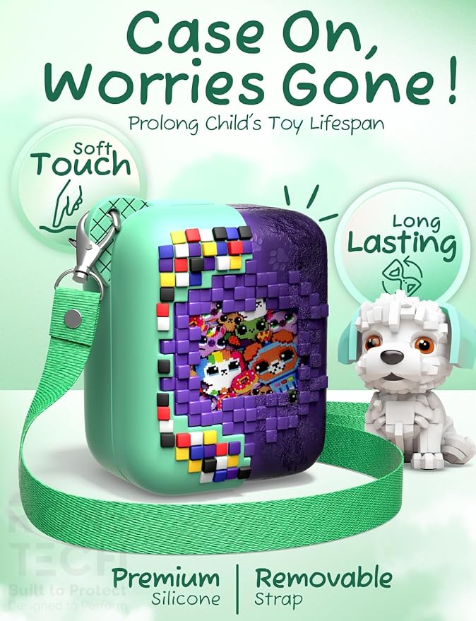 Rome Tech Silicone Case for Bitzee Interactive Toy Digital Pet and Case - 2 IN 1 Protective Cover + Lanyard for Bitzee Pet Toy - Green