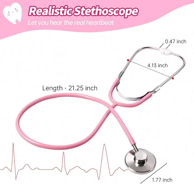 Durable Doctor Kit for Kids, 27 Pcs Deluxe Pretend Play Set Medical Toy with Real Stethoscope for Toddlers Boys Girls Birthday Gift Aged 3 4 5 6 7 8(Pink)
