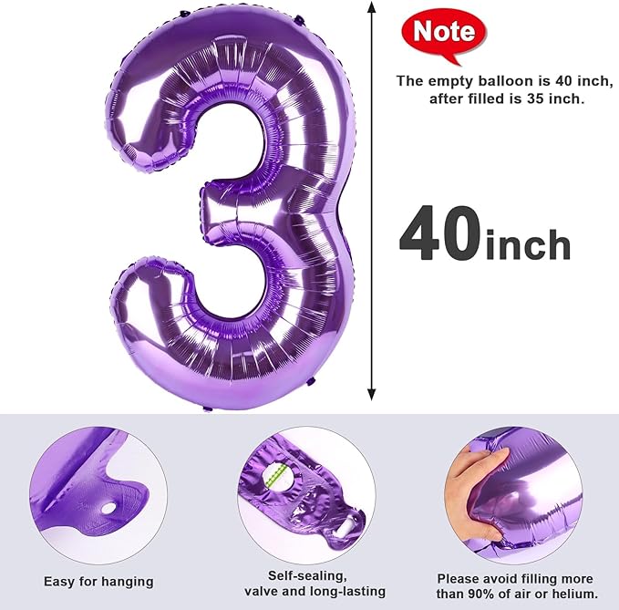 Numbers Balloons 10th Birthday Decorations, 40 Inch Big Foil Balloon for Men & Women, Purple Number Balloons for Wedding Memorial Day Birthday Aniversarry Supplies