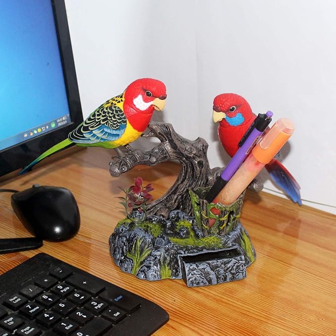 nulala Two Simulation Parrots Birds Desk Ornament - Voice Controlled Parrots Chirping and Wings Flap - Electronic Birds Pet for Home Garden Decor Ornament (513EF)